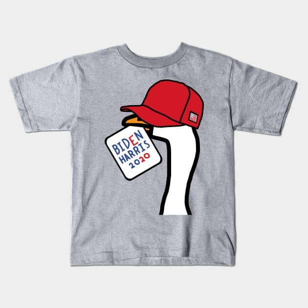 Portrait of Goose in Red Hat with Stolen Biden Harris Sign Kids T-Shirt by ellenhenryart